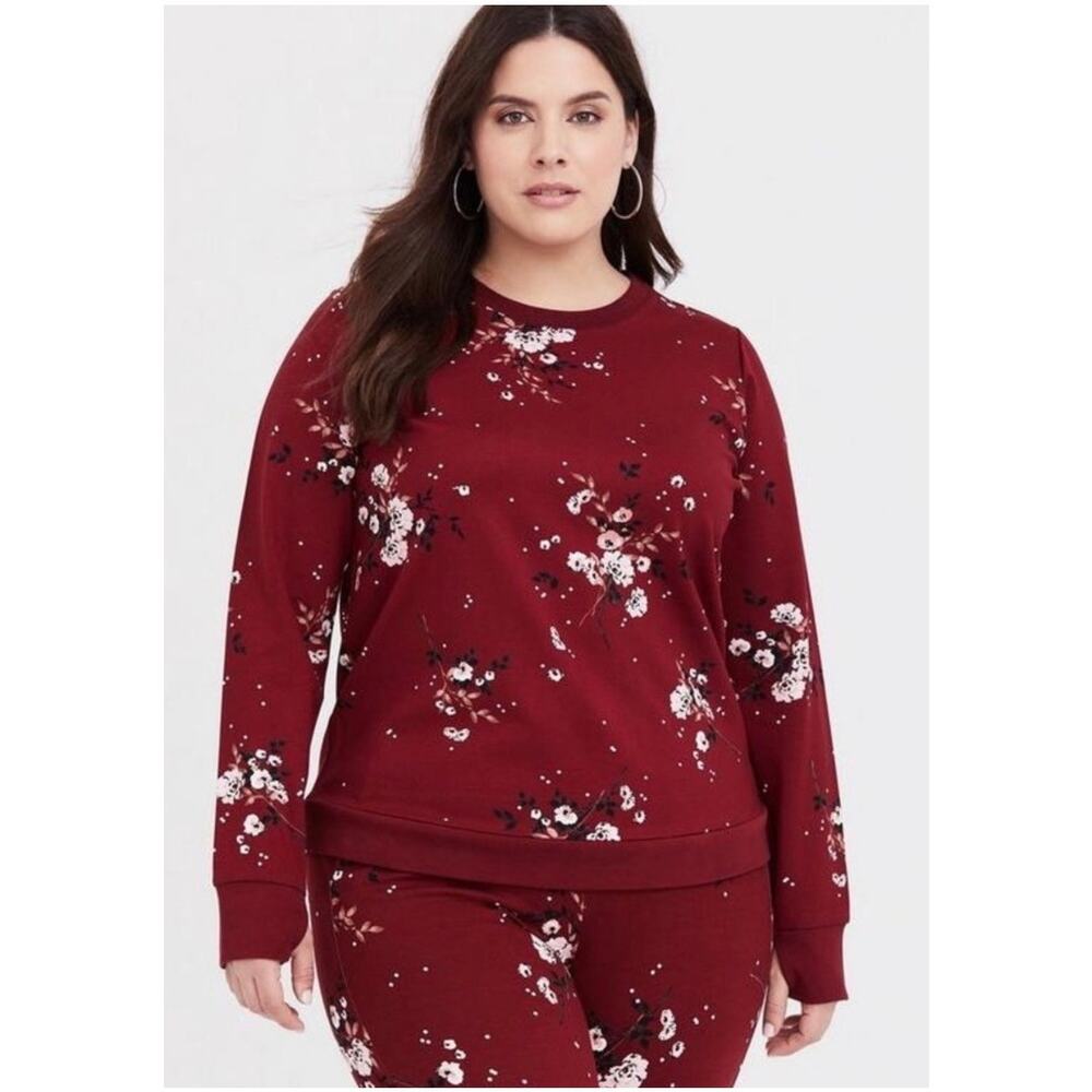 Torrid Red Floral Ponte Sweatshirt